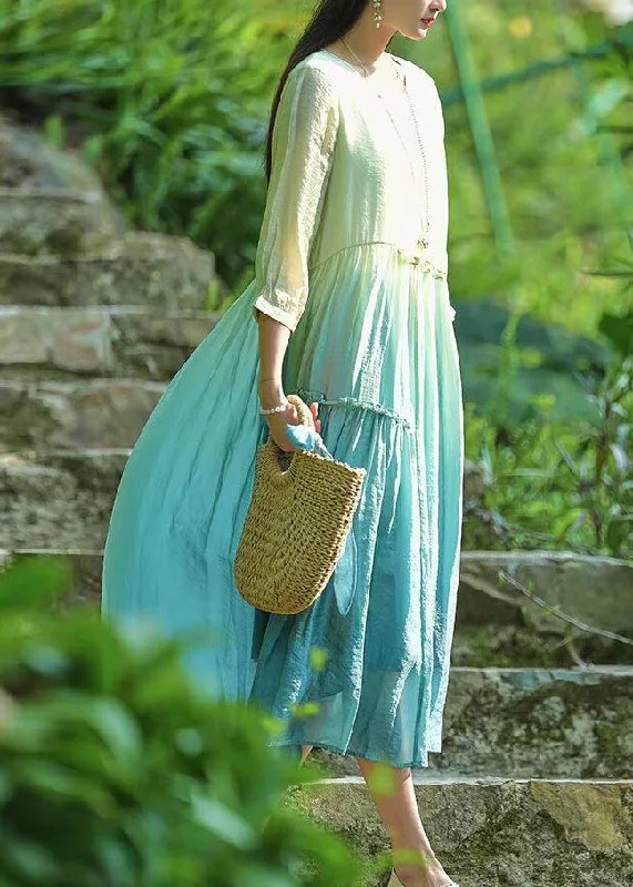 Gradient Color Green Ruffled Patchwork Long Dresses Summer UU044 Tunics Seasonal trendy Gradient Color Green Ruffled Patchwork Long Dresses Summer UU044 Tunics Seasonal trendy