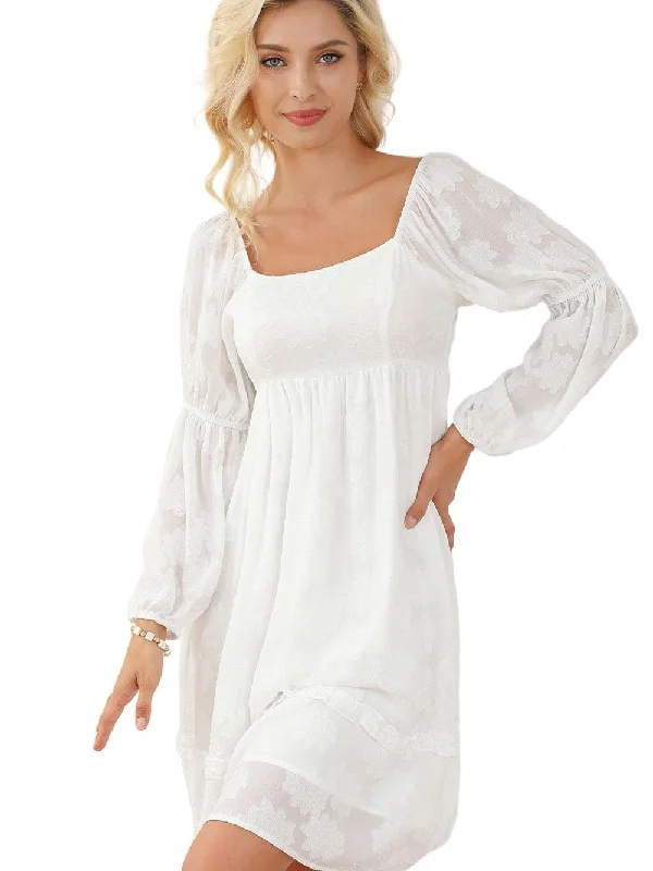 Floral Embroidered Puff Sleeve Mini Dress Comfortable Bodycon Mini Dress