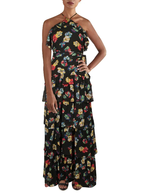 Womens Ruffled Long Evening Dress Tunics Versatile stylish
