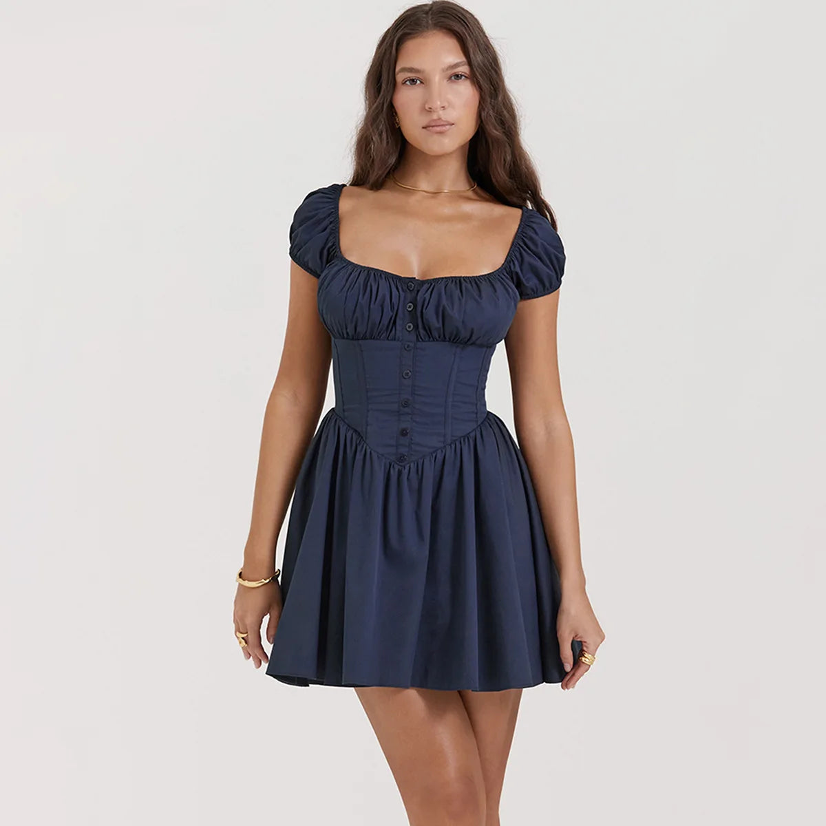 Square Neck Corset Mini Dress Stylish Plaid Mini Dress