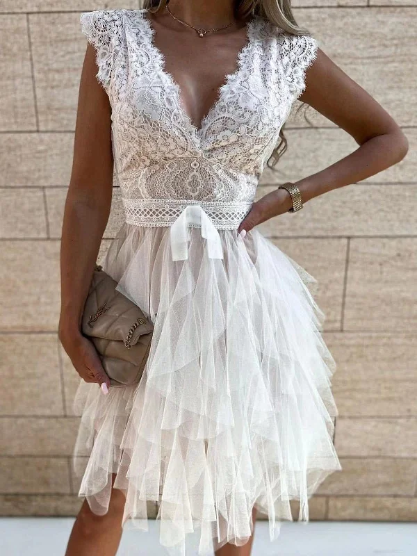 Women's Summer White Mini Dress Cozy Long Sleeve Mini Dress