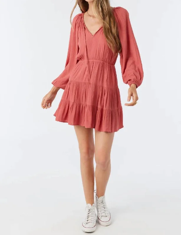 Harla Dress In Dusty Cedar Turtleneck Neckline Stylish