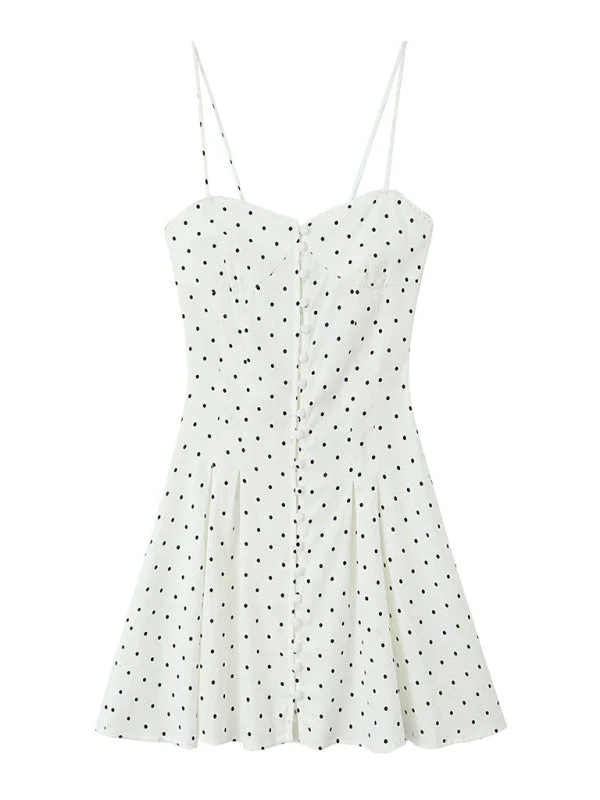 Isla's Strappy Polka Dot Single-breasted Mini Dress Cozy Ruched Mini Dress