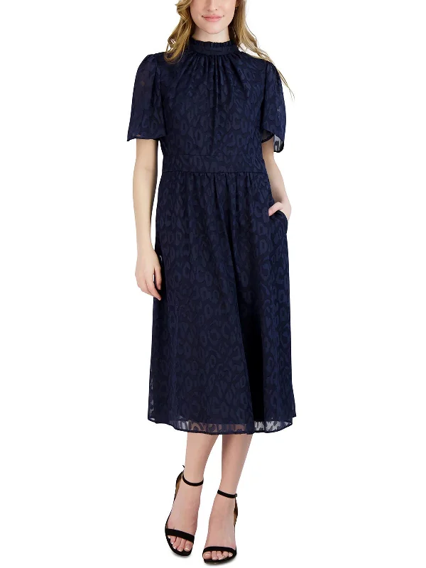 Womens Jacquard Animal Print Midi Dress Tunics Velvet soft