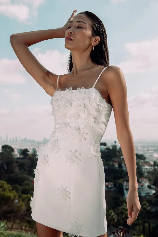 Sutton Floral Mini Dress - White Boat Neckline Classic