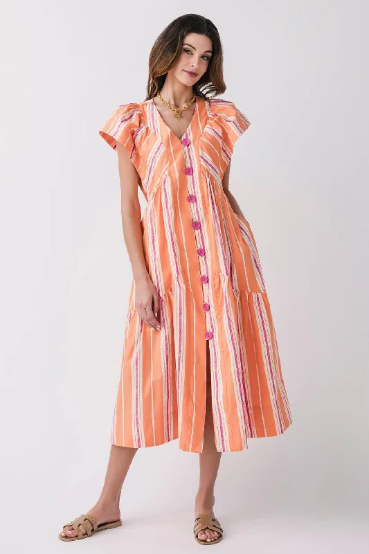 Fate Stripe Vneck Button Down Maxi Dress Tunics Canvas sturdy