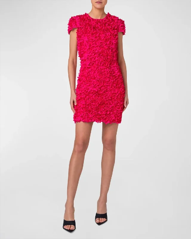 Mix Media Mini Dress with 3D Lasercut Floral Details Fashionable Mini Dress with Frills