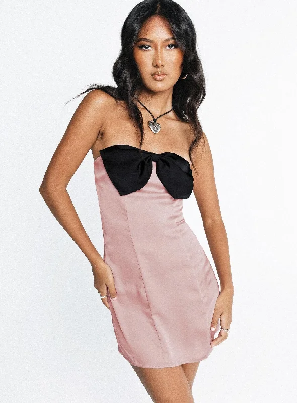 Kesy Bow Tie Mini Dress Pink / Black Tunics Cozy comfortable