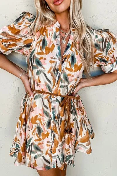 Printed Notched Short Sleeve Mini Dress Chic Sleeveless Mini Dress