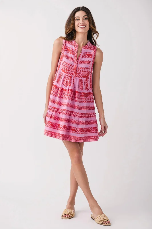 Elan Contrast Embroidered Tiered Dress Tunics Spring floral