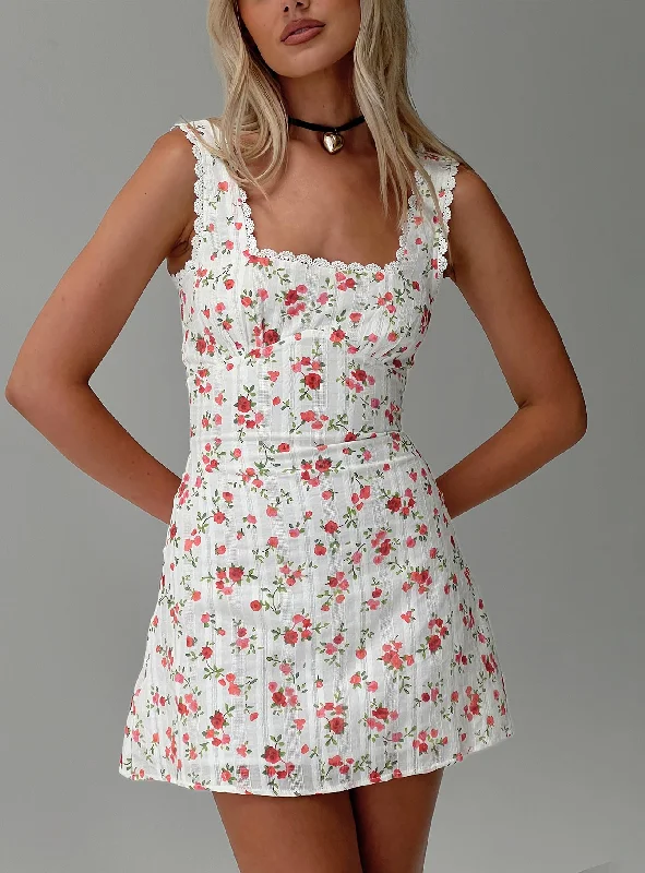 Dasha Mini Dress White Floral Tunics Winter warm