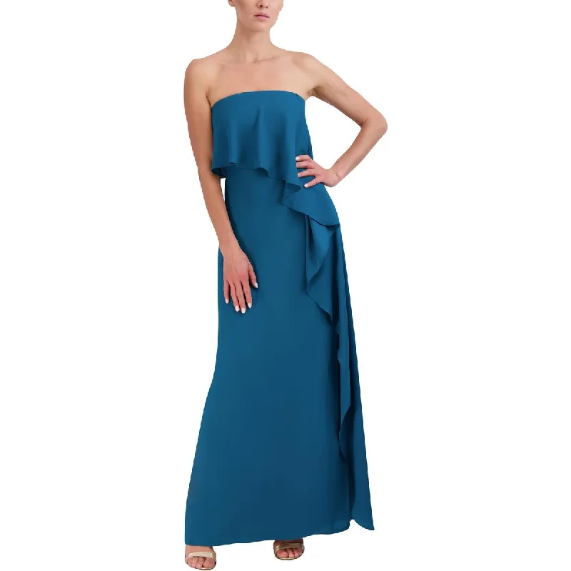 Womens Strapless Cascade Ruffle Evening Dress empire Waist empire