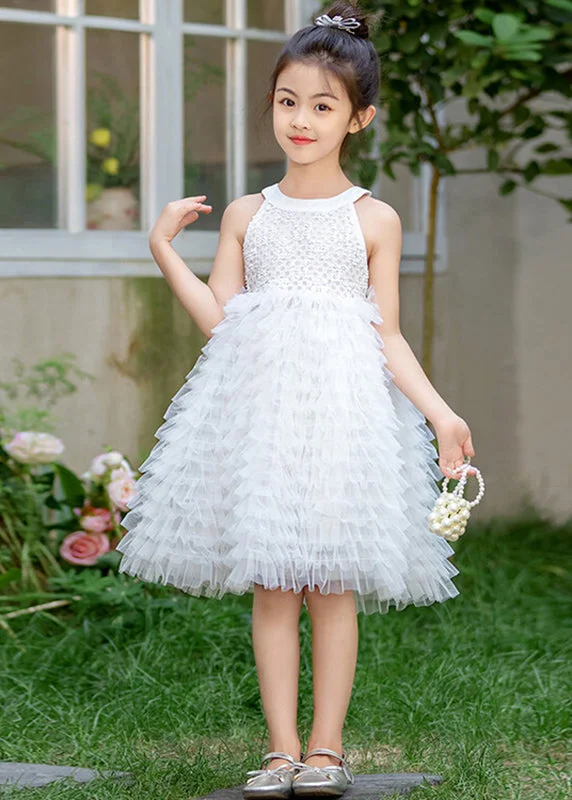 Brief White Bow Patchwork Tulle Kids Maxi Dress Summer EW029 Pencil Office Professional