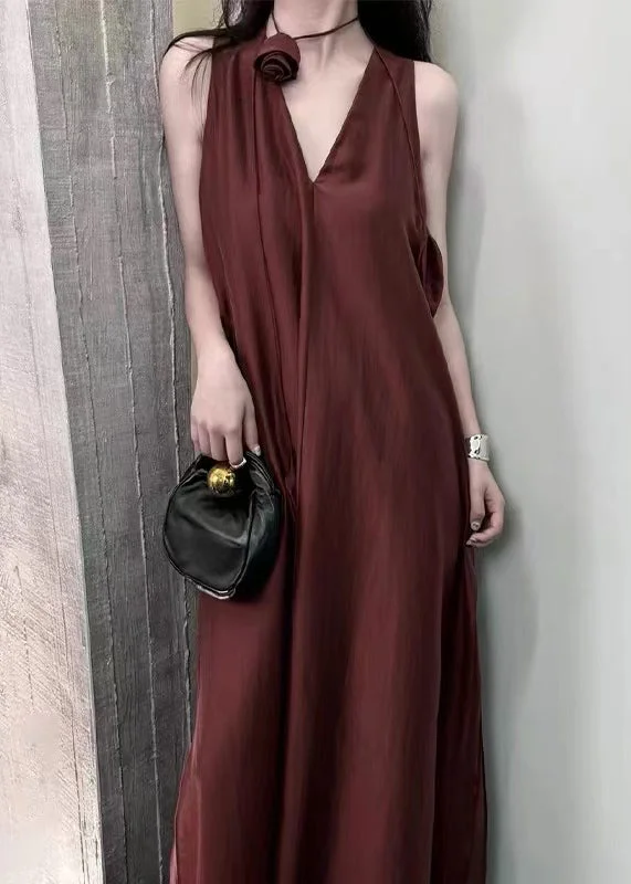 French Style Mulberry V Neck Silk Party Dress Sleeveless EE047 Tunics Chic fashionable French Style Mulberry V Neck Silk Party Dress Sleeveless EE047 Tunics Chic fashionable