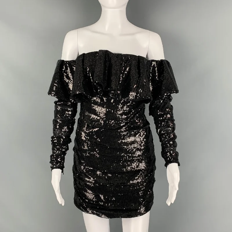 ATTICO Size 0 Black Polyester Sequined Mini Dress Classic Shift Mini Dress