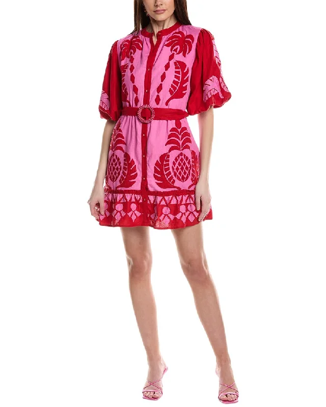 FARM Rio Jungle Scarf Cutwork Linen-Blend Mini Dress Floral Print girly
