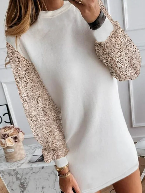 Women's Mini Dress with Rose Gold Sequin Fashionable Off-Shoulder Mini Dress