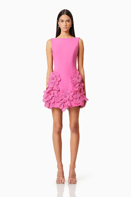 Elliatt Janelle Mini Dress - Fuchsia Elegant Satin Lace Mini Dress