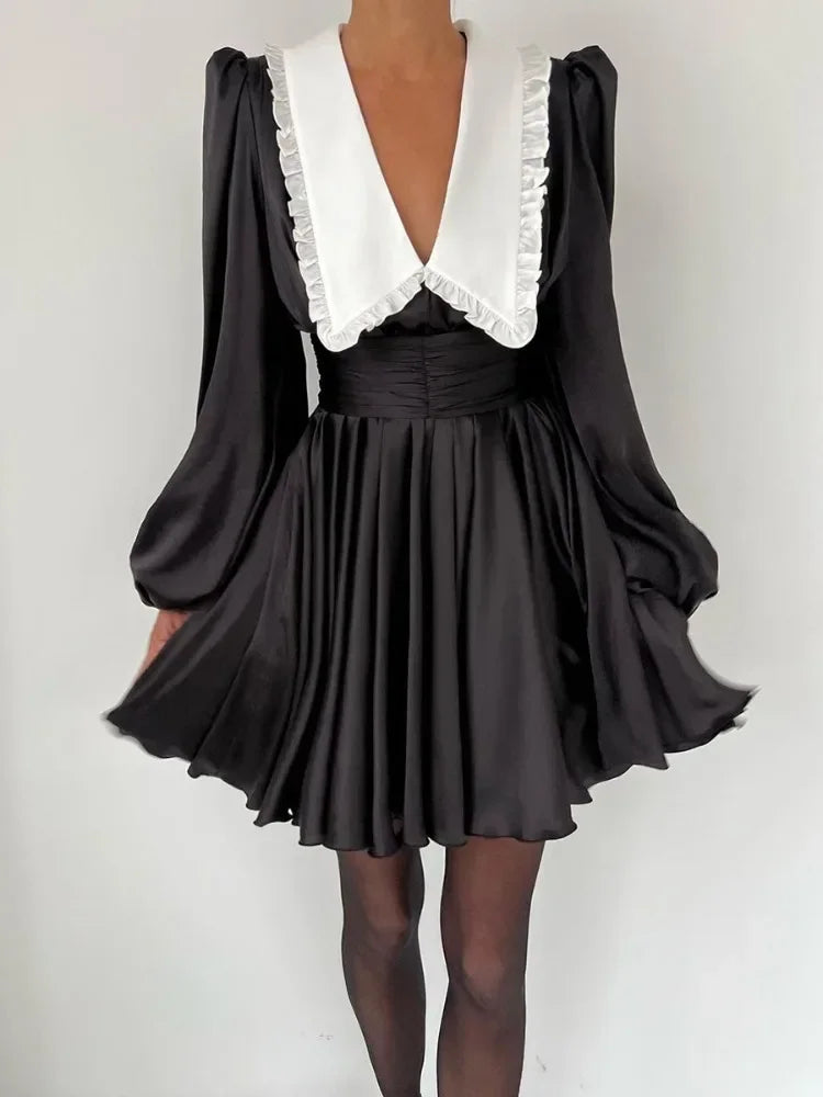 Bonnyshow Deep V Neck Folds Dress For Women Elegant Ruffles Turn Collar Belt Mini Dresses Lady Retro Party Evening Dress Female New Cozy Cowl Neck Mini Dress Bonnyshow Deep V Neck Folds Dress For Women Elegant Ruffles Turn Collar Belt Mini Dresses Lady Retro Party Evening Dress Female New Cozy Cowl Neck Mini Dress