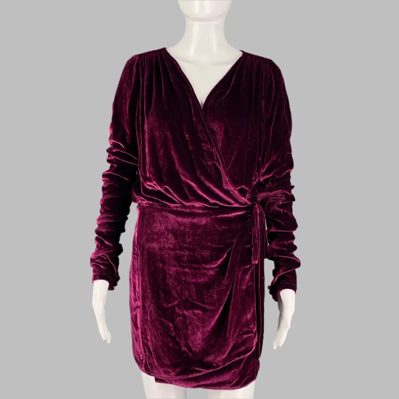 ATTICO Size S Burgundy Viscose  Silk Velvet Mini Dress Comfortable One-Shoulder Mini Dress