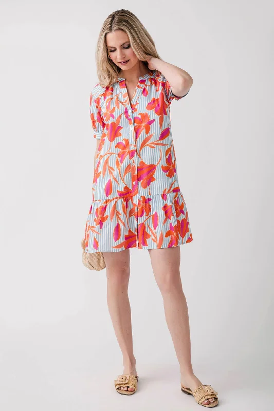 THML Puff Sleeve Floral/Striped Dress Bodycon Club Sequined