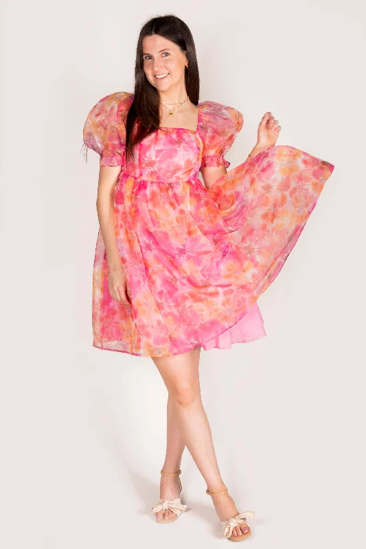 Pink Floral Mini Dress - FINAL SALE Fashionable Mini Dress with Slits