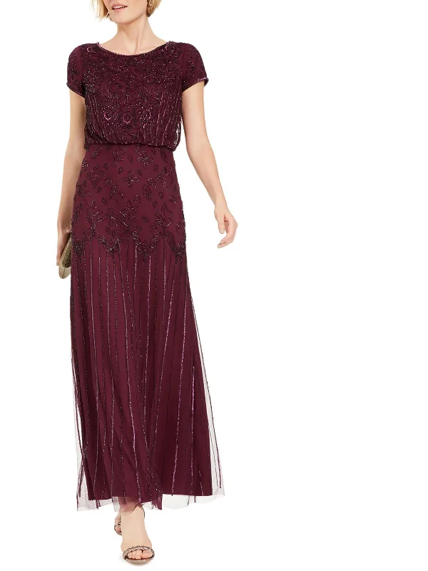Petites Womens Beaded Blouson Evening Dress Tunics Denim casual