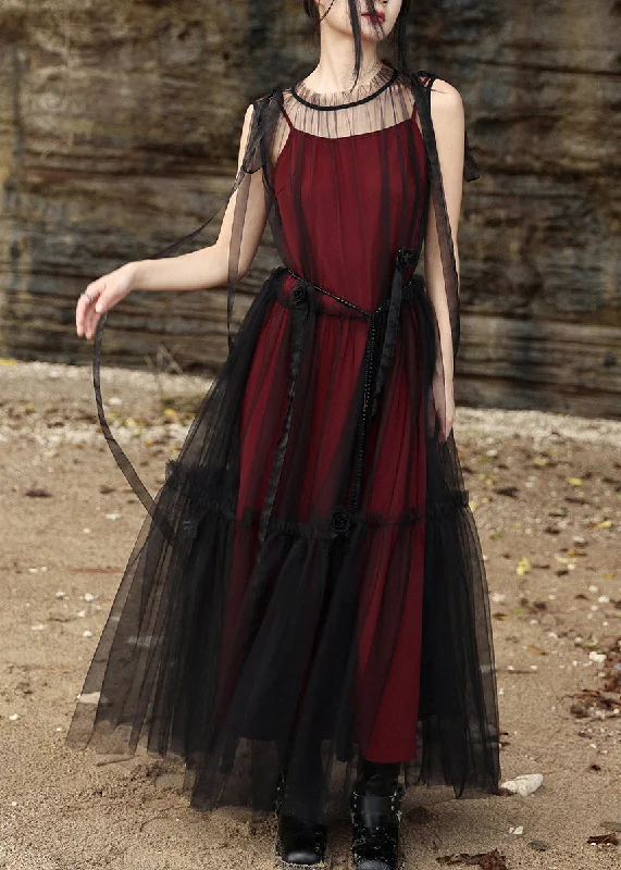 Fashion Black Stand Collar Tie Waist Tulle Dress Two Pieces Set Summer EE003 Tunics Canvas sturdy Fashion Black Stand Collar Tie Waist Tulle Dress Two Pieces Set Summer EE003 Tunics Canvas sturdy