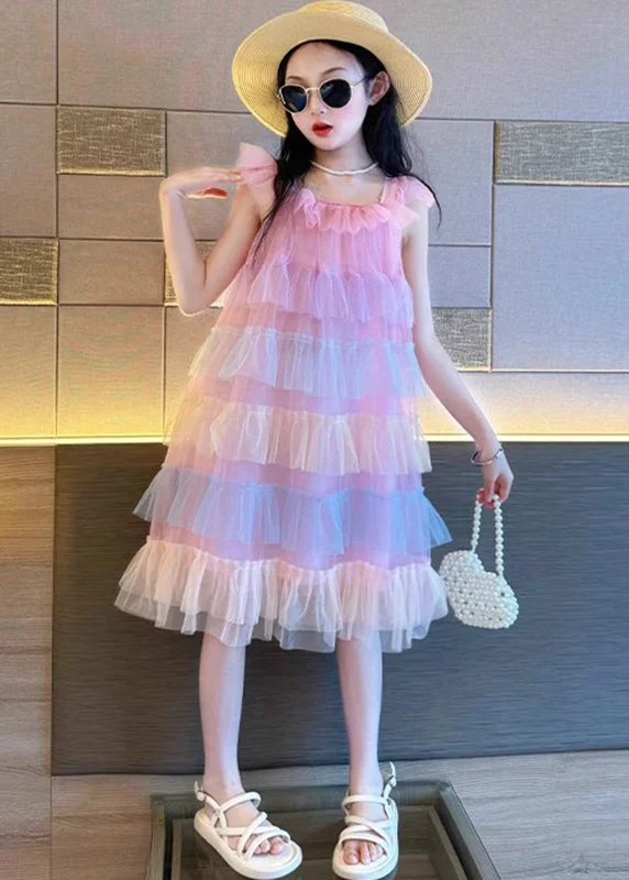 Beautiful Pink O-Neck Patchwork Tulle Kids Vacation Maxi Dresses Summer EW020 Tunics Occasion special Beautiful Pink O-Neck Patchwork Tulle Kids Vacation Maxi Dresses Summer EW020 Tunics Occasion special