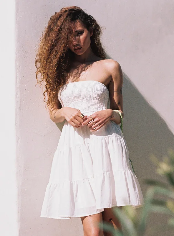 Fahy Strapless Mini Dress White Shift Classic Vintage