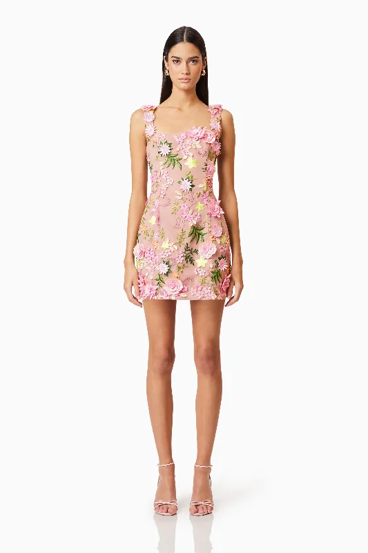 Elliatt Aella Mini Dress - Pink Multi Cozy Ribbed Mini Dress
