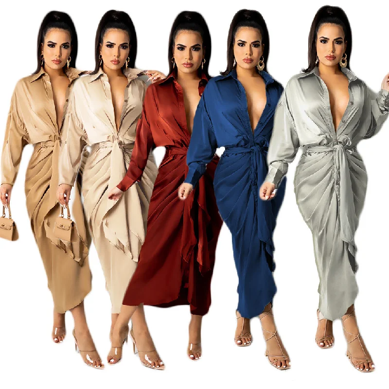 Women Elegant Party Evening Maxi Dress Casual Ladies V Neck Tunics Short Trendy