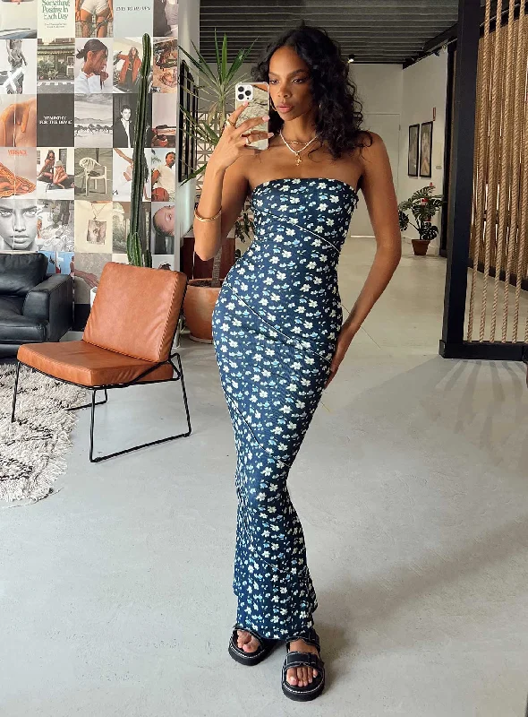 Oscar Midi Dress Navy Floral Pencil Office Professional