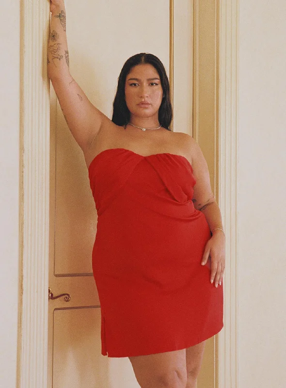 Irena Strapless Mini Dress Red Curve Tunics Chic elegant