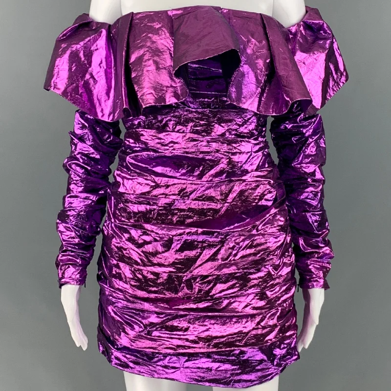 ATTICO Size 6 Purple Polyester Metallic Mini Dress Cozy Knit Mini Dress