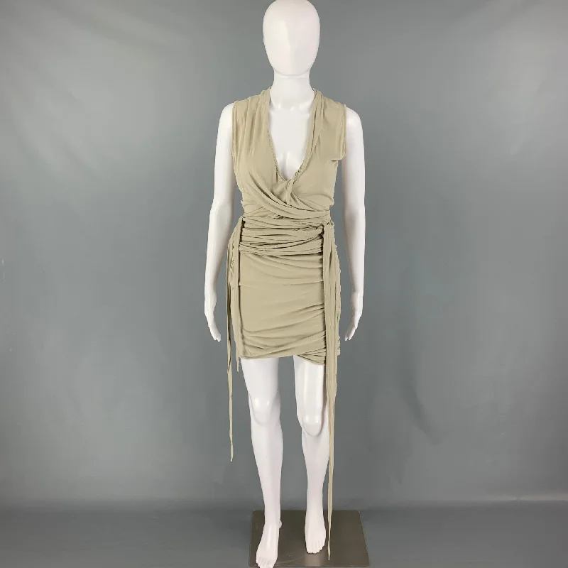 RICK OWENS LILIES SS23 Size 4 Grey Sage Viscose EDFU EMMA Mini Dress Elegant Tulle Mini Dress
