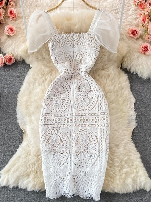 Zjkrl White Lace Dresses for Women Summer 2023 New Puff Sleeve Square Collar Back Zipper Hollow Out A-Line Evening Midi Dress Tunics Denim casual Zjkrl White Lace Dresses for Women Summer 2023 New Puff Sleeve Square Collar Back Zipper Hollow Out A-Line Evening Midi Dress Tunics Denim casual