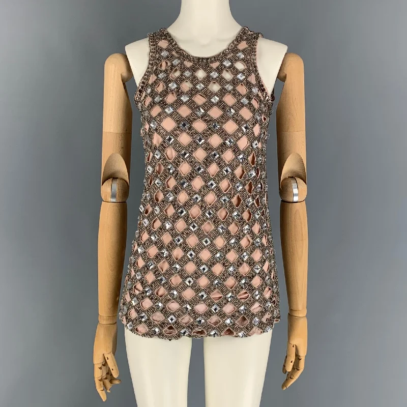 X by NBD Size XXS Nude & Silver Polyester Beaded Mini Dress Cozy Knitted Mini Dress