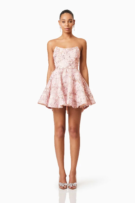 Elliatt Regina Mini Dress - Pink Elegant Floral-Print Mini Dress