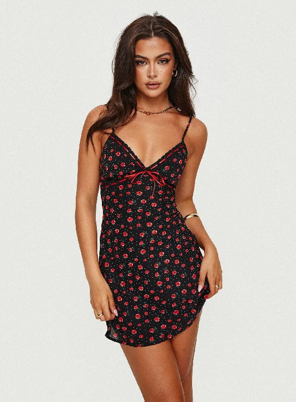 Karena Mini Dress Black / Red Floral Tunics Chic elegant