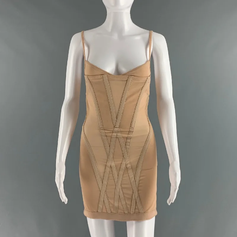 DION LEE Size 2 Nude Polyamide Eastane Body-Con Mini Dress Trendy Lace Mini Dress