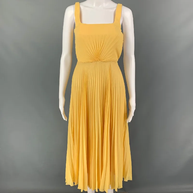 MARCO de VICENZO Size 4 Yellow Polyester Pleated Flared Mini Dress Stylish Floral Print Mini Dress