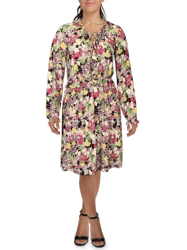 Womens Floral Print Knee-Length Fit & Flare Dress Bodycon Club Sequined