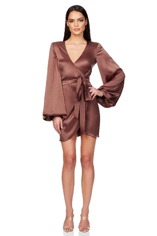 Nookie Stella Satin Mini Dress - Mocha Classic Floral Print Mini Dress