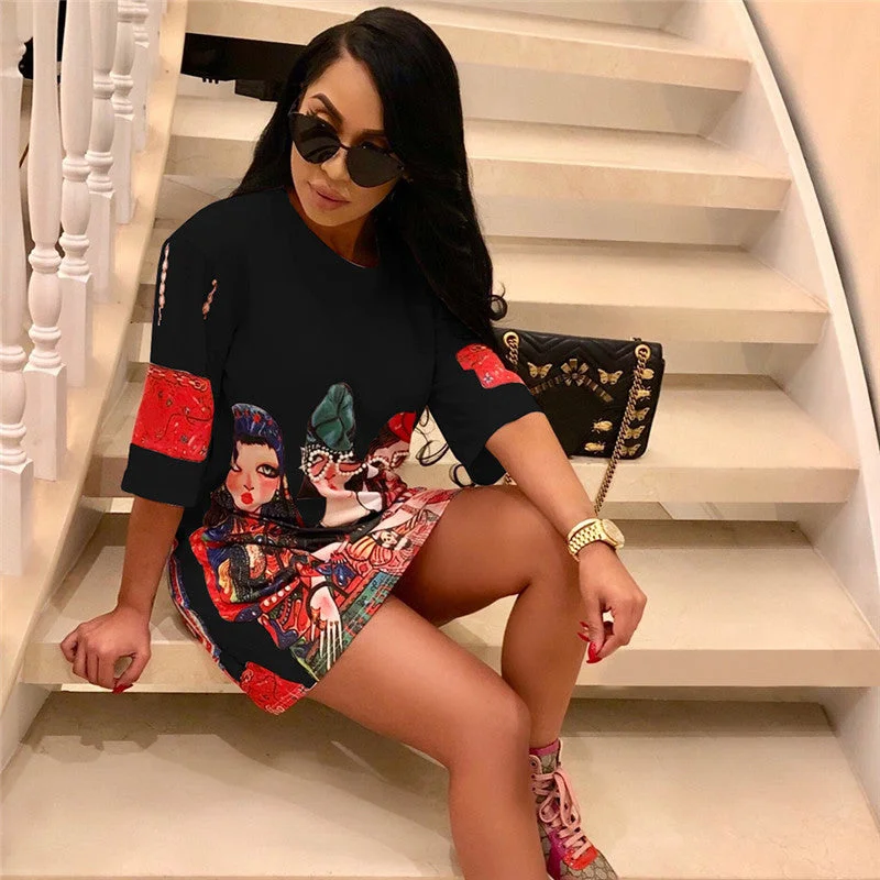 New Summer Short Sleeve T Shirt Dress Women Fashion Cartoon Print Hip Hop Loose Mini Dress Ladies Casual Shift Dresses Plus Size Tunics Custom made New Summer Short Sleeve T Shirt Dress Women Fashion Cartoon Print Hip Hop Loose Mini Dress Ladies Casual Shift Dresses Plus Size Tunics Custom made