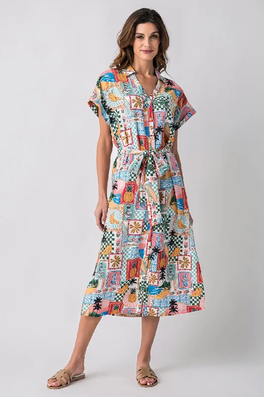 Skies Are Blue Printed Button Up Maxi Dress Tunics Favorite customer