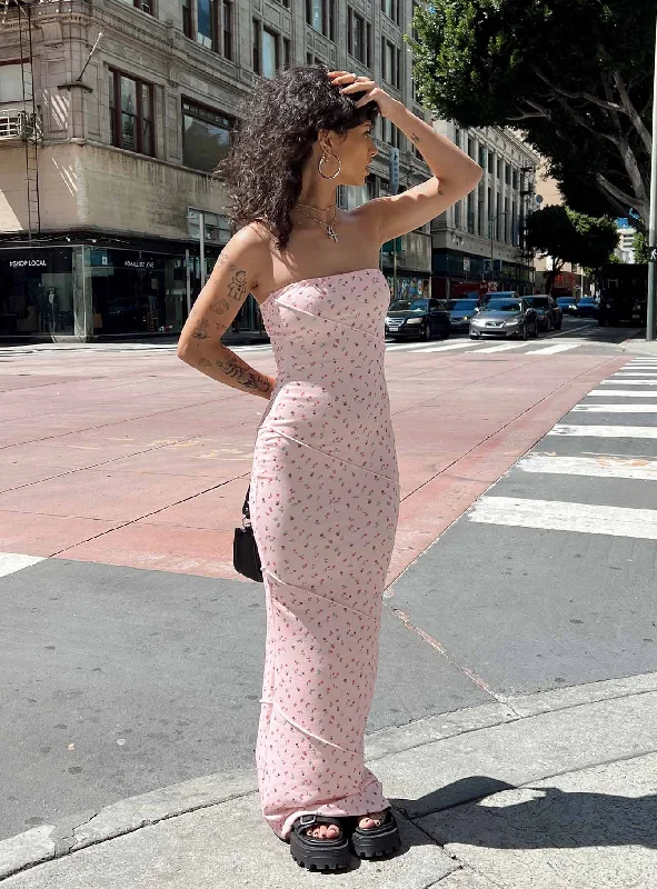 Oscar Midi Dress Pink Floral Tunics Long Elegant