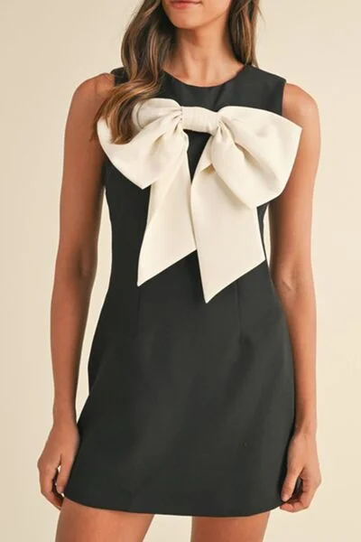 Bow Contrast Sleeveless Mini Dress Chic Bohemian Mini Dress