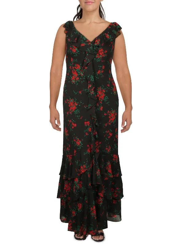 Womens Chiffon Long Evening Dress Tunics Formal black