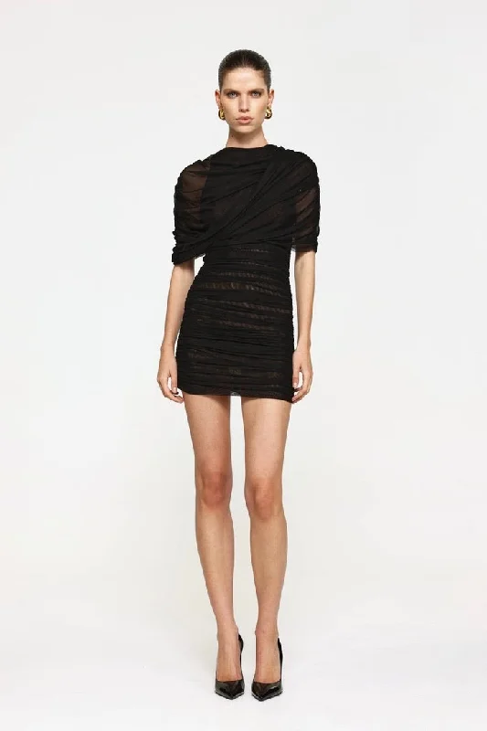 Effie Kats Phoneix Mini Dress - Black Cozy Ruched Mini Dress